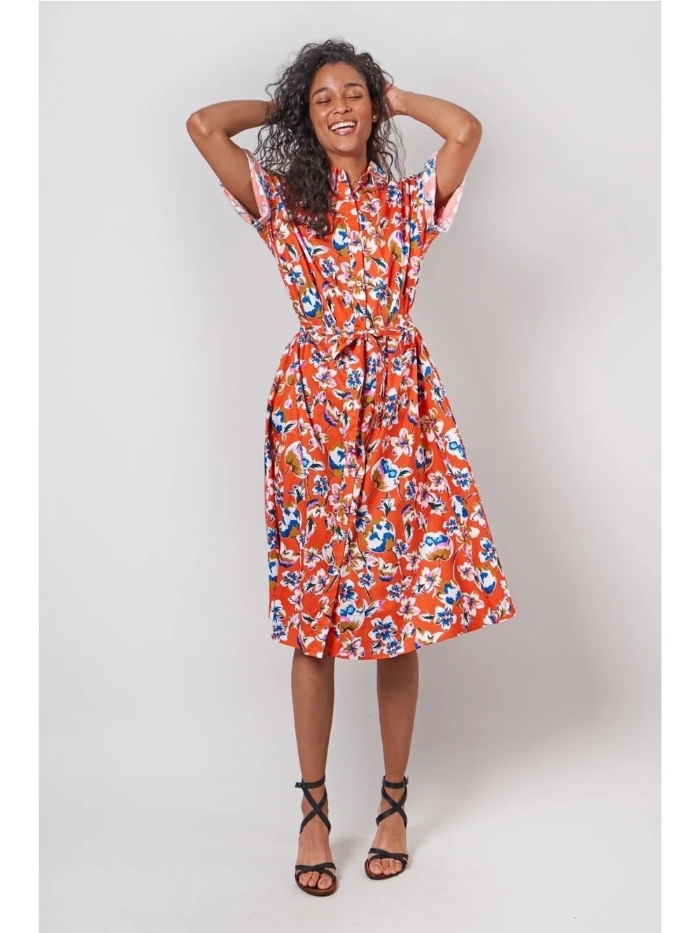 NWT Tucker Georgia Blossoms in Citrus Collared Safari Midi Shirtdress Size XS